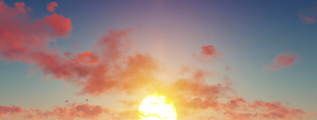 Sunset with beautiful blue sky. 3d render