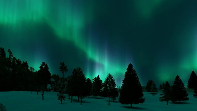 A beautiful green and red aurora dancing over the hills.