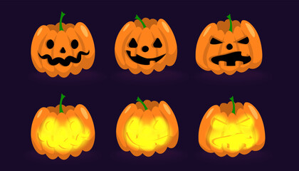 Halloween pumpkin set, with glowing and regular versions