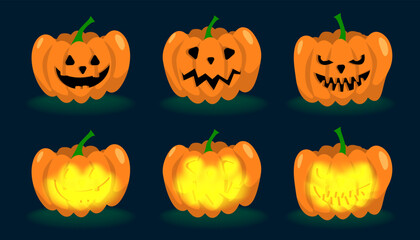 Halloween pumpkin set, with glowing and regular versions