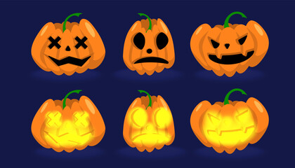 Halloween pumpkin set, with glowing and regular versions