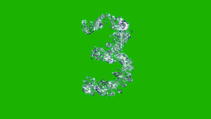 glowing finest brilliants font - number 3 on green screen, isolated - object 3D illustration