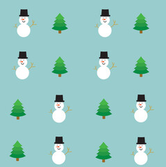 snowman wearing black hat and Christmas tree