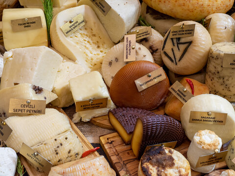 Different Cheeses On The Counter, Close Up