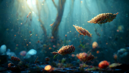 Beautiful and colorful underwater landscape. 3D rendering - obrazy, fototapety, plakaty