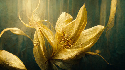 Macro shot of beautiful yellow lilly flowers with dreamy background. 3D rendering - obrazy, fototapety, plakaty