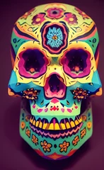 Fototapete Schädel Catrina Mexicana multicolor para día de muertos o el día de los muertos, creada usando Inteligencia Artificial