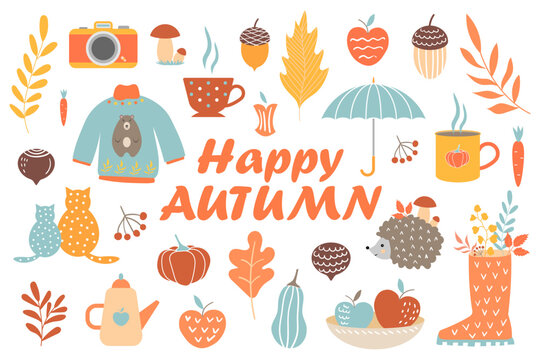 A set of cute illustrations on the theme of autumn