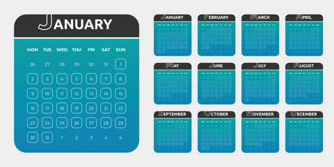 2023 calendar planner design template vector week start Monday.