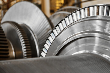 High-speed steam turbine blades close up shot