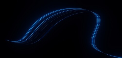 3d render of flash neon and light glowing on dark scene. Speed light moving lines.