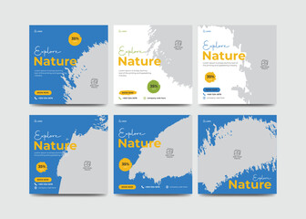 Travel tour social media post banner design template bundle tourism ads banner set