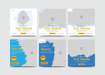 Fototapeta premium Travel tour social media post banner design template bundle tourism ads banner set