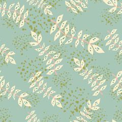 Hand drawn branches with leaves seamless pattern. Simple organic background.