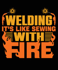 Welding vintage sunset vector silhouette shirt design