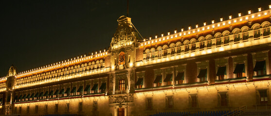 Mexico City Government Building at night.