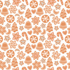 Gingerbread Christmas seamless pattern house cookies isolated on white vector