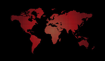 world map on black background