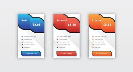 Website comparison checklist pricing table design template