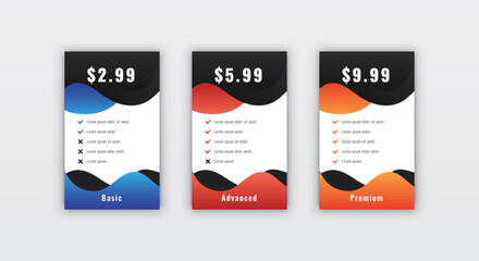 product purchase comparison pricing table design for website