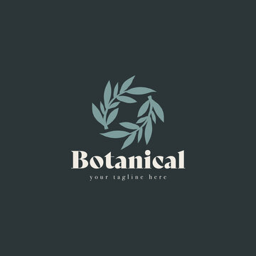 Plant branch hipster minimal logo vector with leaf simple line outline icon. Branch Leaf Monoline Lineart Logo template vector illustration