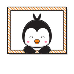 Cute penguin is lying on the window doodle mascot icon cartoon illustration design isolated flat cartoon style