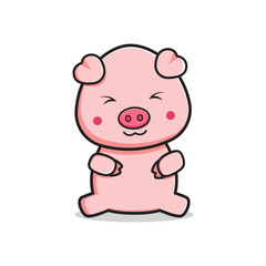 Obraz na płótnie Canvas Cute pig is sitting mascot cartoon icon logo illustration