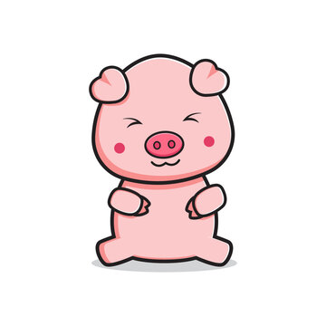 Cute pig is sitting mascot cartoon icon logo illustration