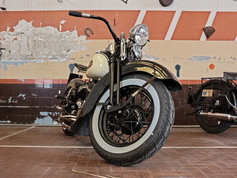  Vintage Harley Davidson WL (1941) on display in Agriolo, festival of classic motorcycle and old agricultural machinery. April 15, 2012 in Riolo Terme (RA) Italy