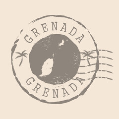 Stamp Postal of  Grenada. Map Silhouette rubber Seal.  Design Retro Travel. Seal of Map Grenadagrunge  for your design.  EPS10