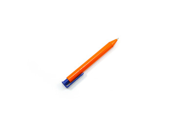 orange and blue plastic pen isolated on white