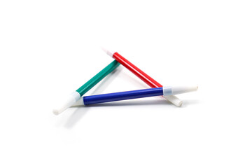 conceptual green, red, and blue triangular markers isolated on white