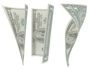 dollars dollars folded curved angle corner vertical isolated for background - 3d rendering