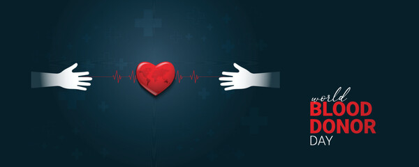 World Blood Donor Day, June 14th, vector design, with blood bag transferring blood concept