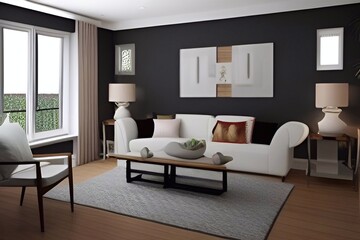 Fototapeta premium design modern living room with frames 