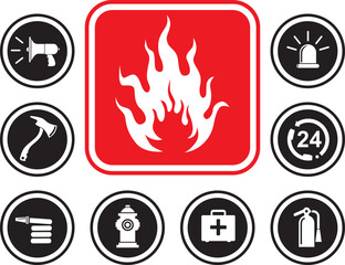 firefighter icon set in flat style