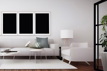 Fototapeta na wymiar design modern living room with frames 