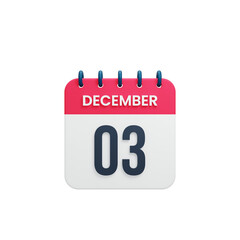 December Realistic Calendar Icon 3D Rendered Date December 03