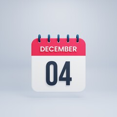 December Realistic Calendar Icon 3D Rendered Date December 04
