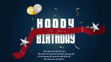 Happy birthday to you, text on white background with a red ribbon birthday celebration greeting design. Vector illustration