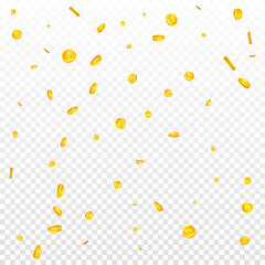 British pound coins falling. Scattered gold GBP
