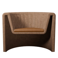 Fabric modern armchair sofa with brown leather seat 3d rendering modern interior design for living room