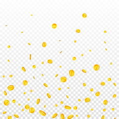 Swiss franc coins falling. Gold scattered CHF
