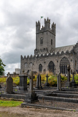 Fototapeta na wymiar view of the cemetery and St. Mary's Cathedral in downtown Limerick