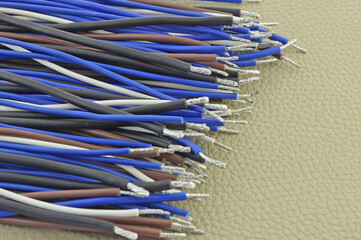 Copper wires in color insulation, macro image.