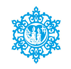 Snowflake on a white background.
 A symbol of Christmas and New Year holidays.
 Isolated graphic element, vector drawing.