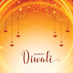 shinny shubh diwali banner with hanging lamps in indian style