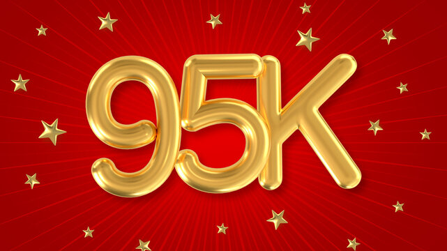 3d golden 95K with star and red background. 3d illustration.