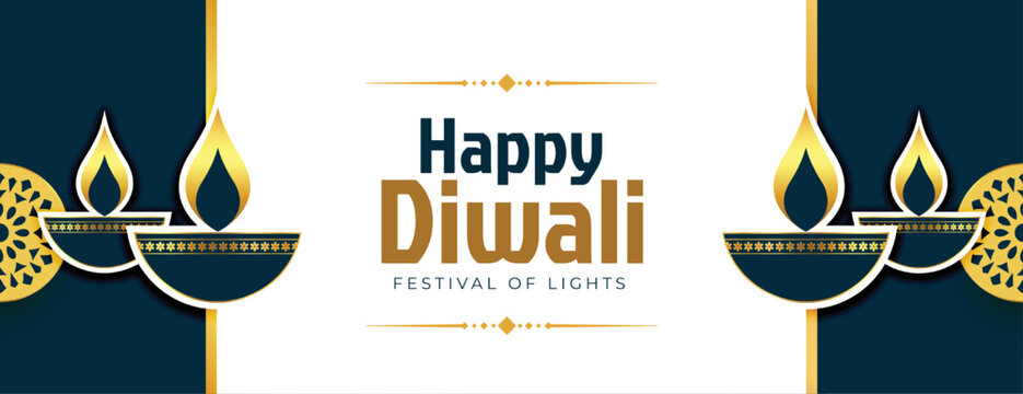 premium happy diwali banner with golden diya in indian style