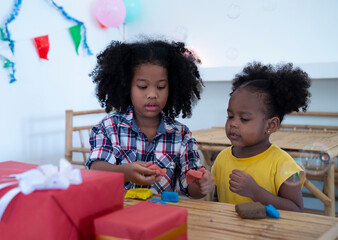 Christmas party, African girl and Santa claus